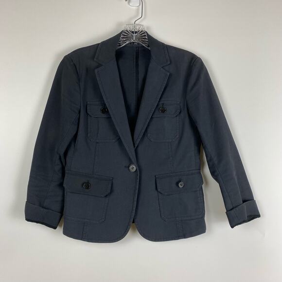 Theory School Boy Blazer Charcoal Gray Cotton Womens Size 2 - Picture 4 of 11